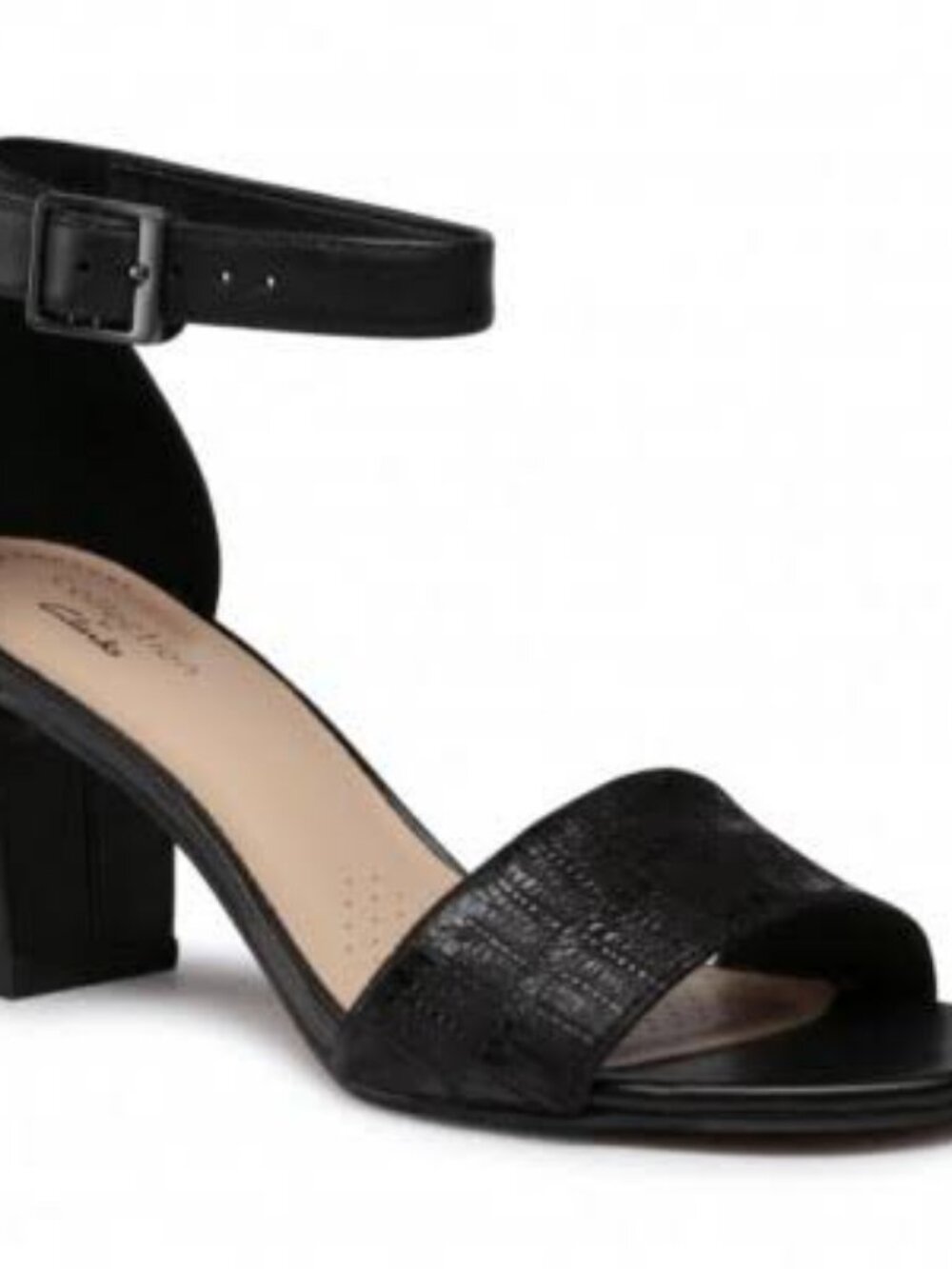 Clarks Jocelynne Cam Heeled Ankle Strap Sandals  Black Interest Women Size 7.5